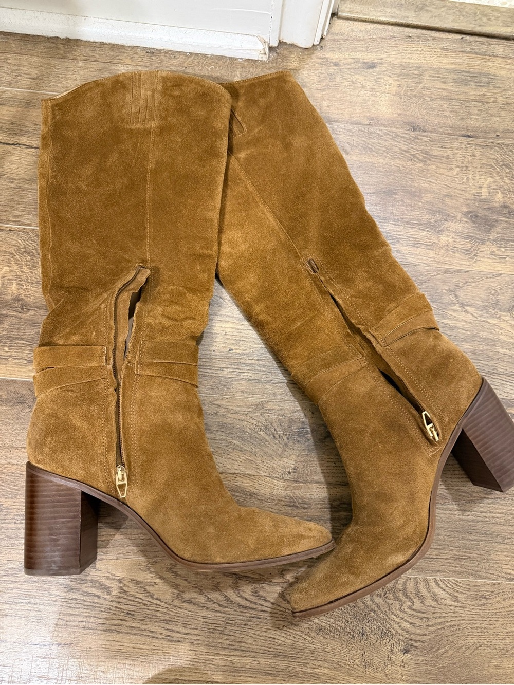 Dolce Vita Cognac Suede Knee-High Block Heel Boots